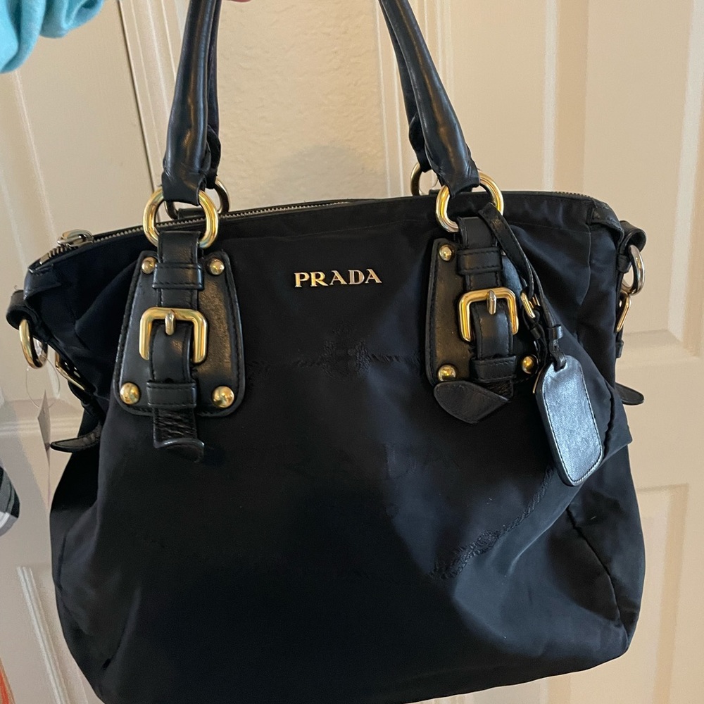Prada Black Nylon Tote Crossbody with Gold-Tone Hardware